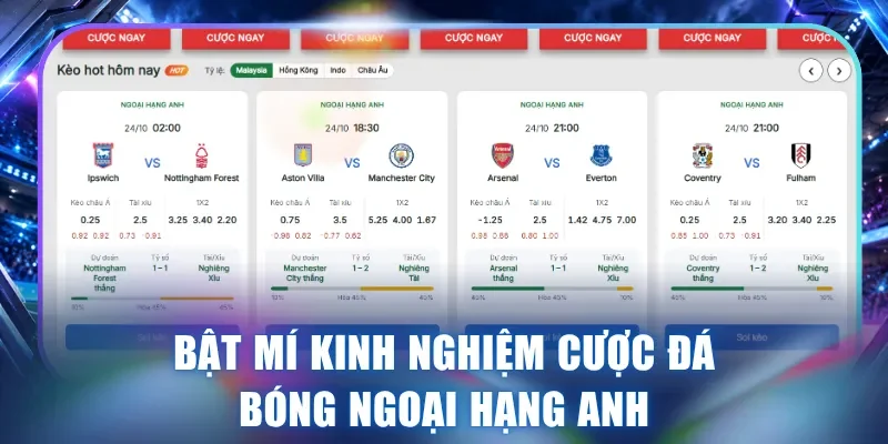 Bật mí kinh nghiệm cược đá bóng Ngoại hạng Anh