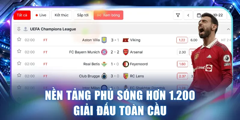 Nền tảng phủ sóng hơn 1.200 giải đấu toàn cầu